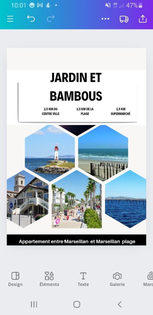 Jardin Et Bambous, Studio Cosy, Classe 2 Etoiles Marseillan (Herault) Exterior foto